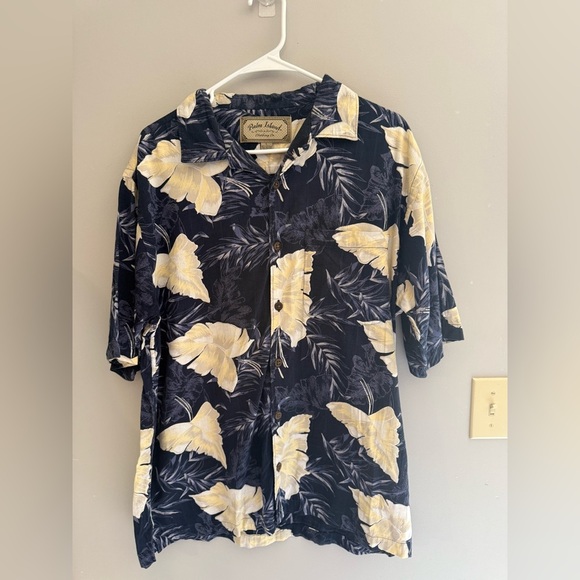 Palm Island Hawaiian Button Up Shirt Mens SZ L Short Sleeve Tropical Beach Palms - Picture 1 of 8